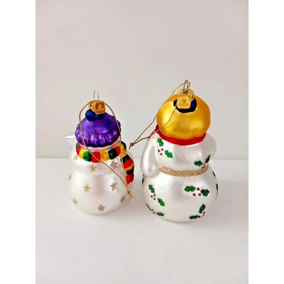 Partylite Snowman Glass Christmas Ornaments Snowbell Boy & Girl Set - Picture 3 of 5
